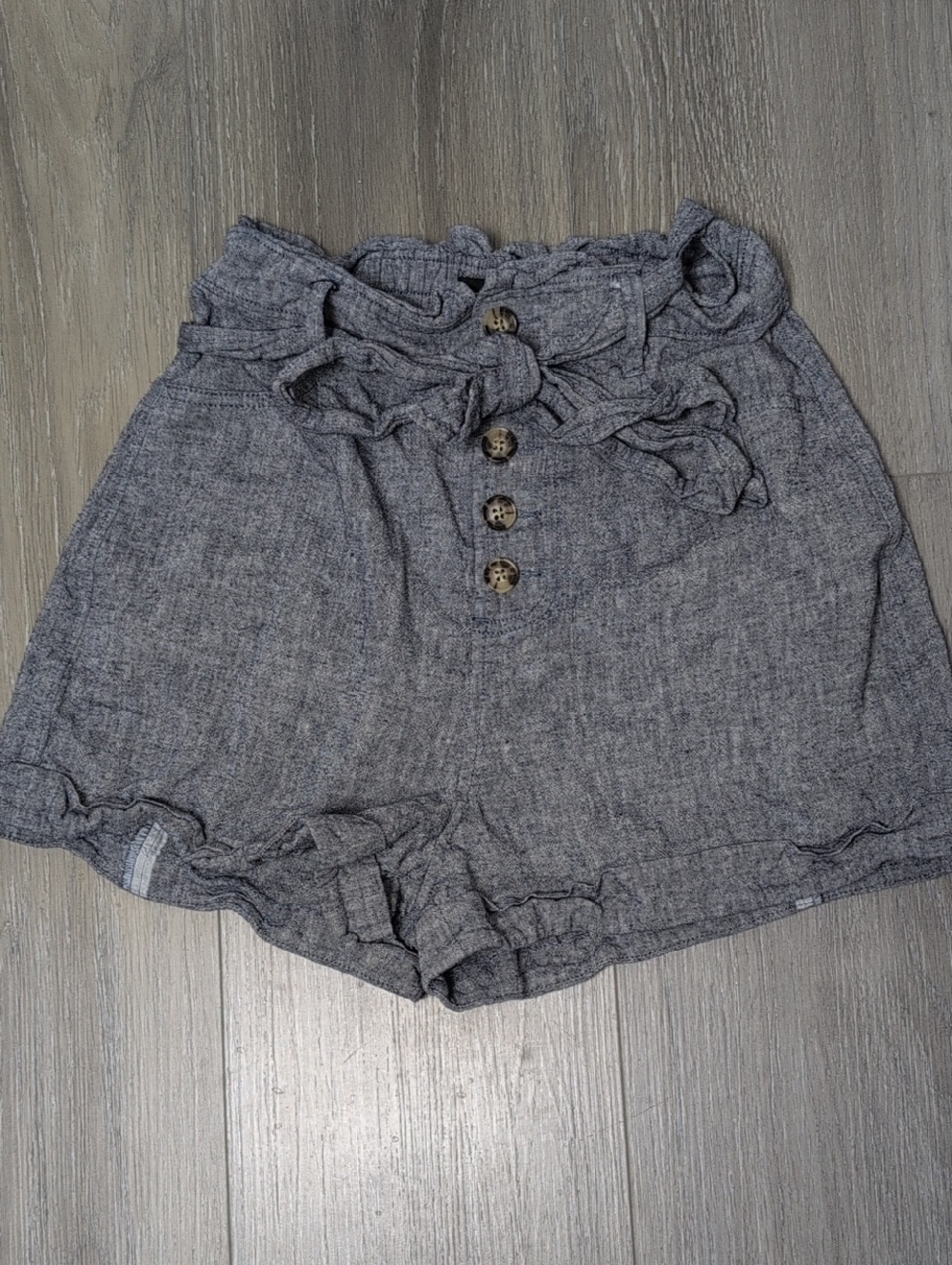 Express Gray High-Waist Paperbag Button-Front Shorts